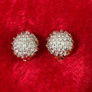 Vintage Panetta Rhinestone Dome Clip On Women's Earrings Gold Tone Statement